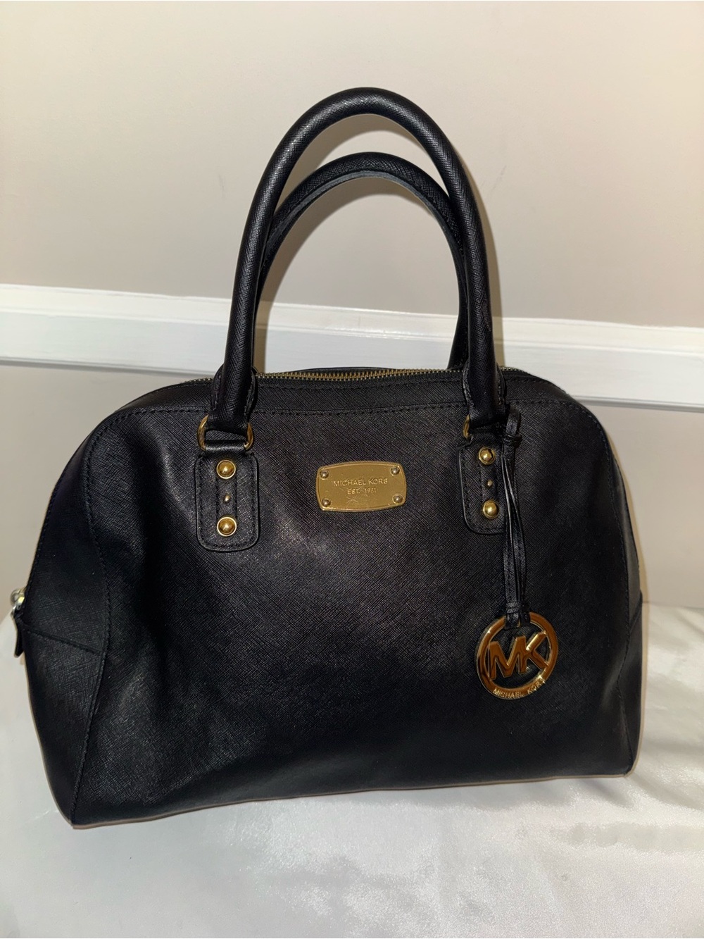 Michael Kors Black Saffiano Leather Satchel  with Gold Hardware